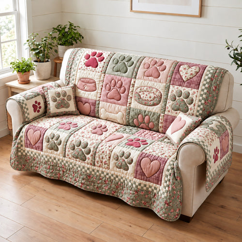 Pastel Paw Quilted Sofa Cover GFTOMA15504