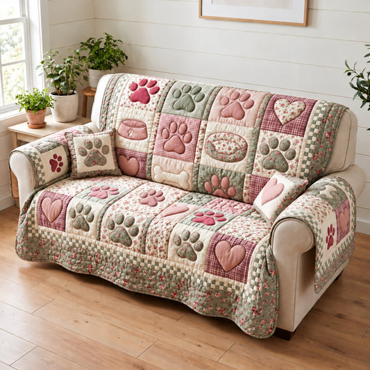 Pastel Paw Quilted Sofa Cover GFTOMA15504