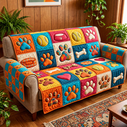 Colorful Paw Quilted Sofa Cover GFTOMA15505