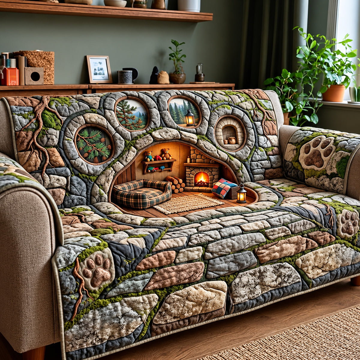 Woodland Paw Quilted Sofa Cover GFTOMA15507