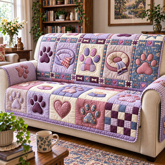 Lavender Paw Quilted Sofa Cover GFTOMA15508