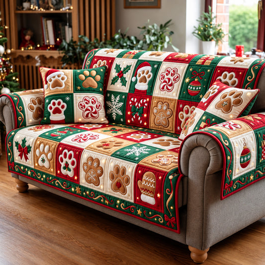 Christmas Paw Quilted Sofa Cover GFTOMA15509