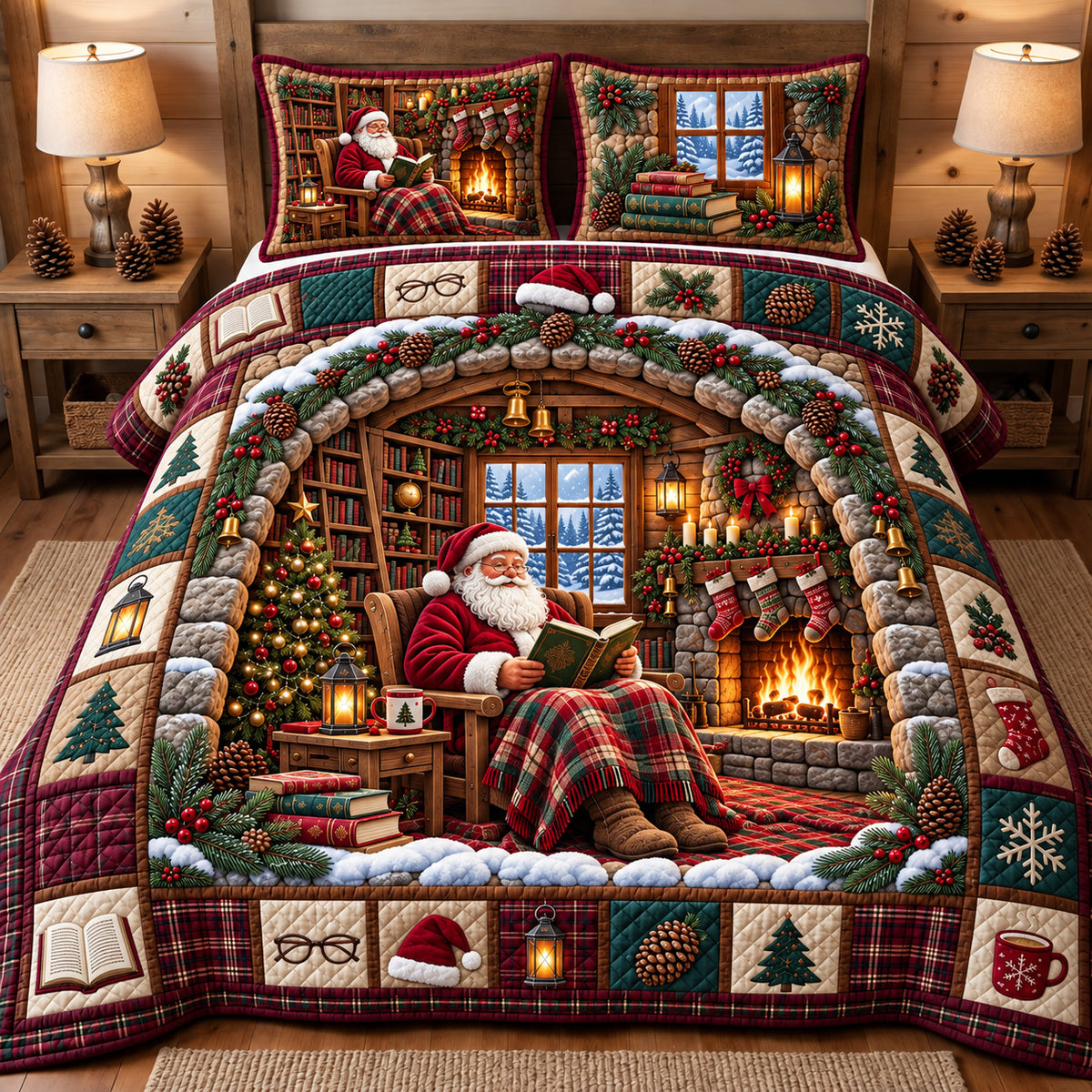 Cozy Santa 3-Piece Quilted Bedding Set GFTOMA15510