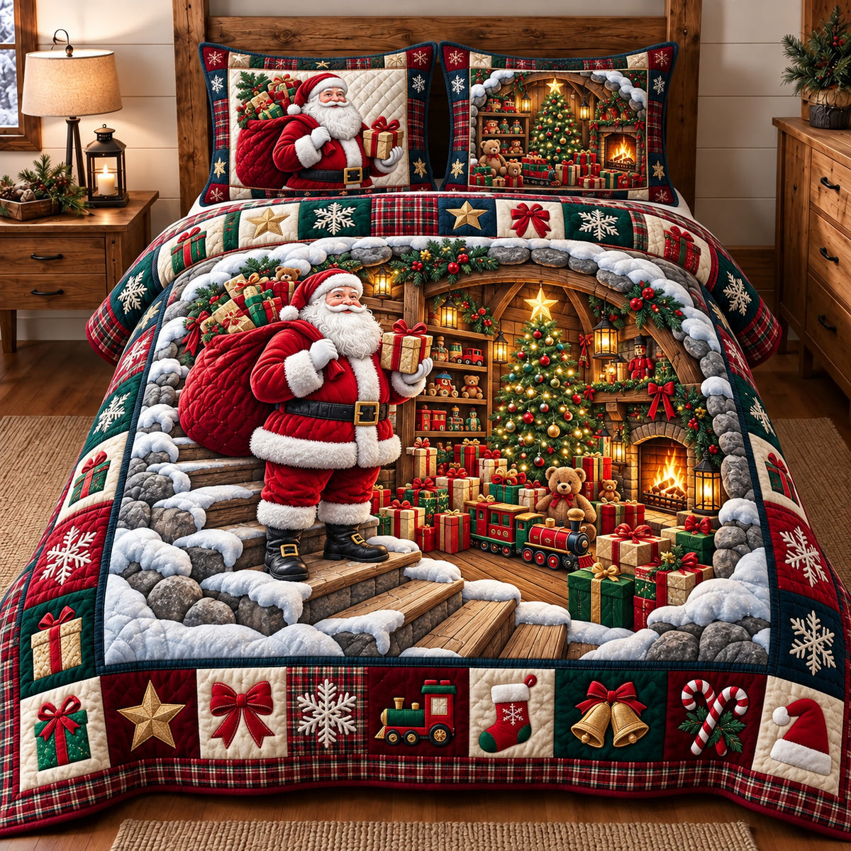 Santa Workshop 3-Piece Quilted Bedding Set GFTOMA15511
