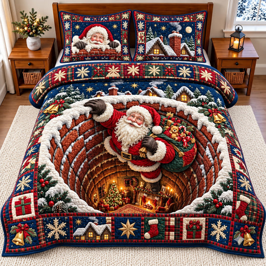 Santa Chimney 3-Piece Quilted Bedding Set GFTOMA15512