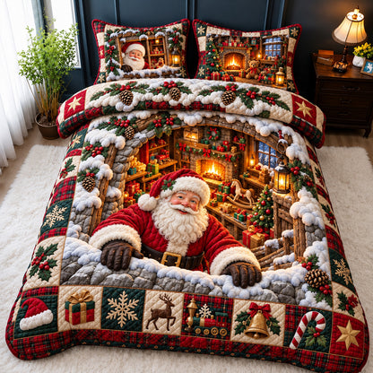 Santa Fireplace 3-Piece Quilted Bedding Set GFTOMA15514
