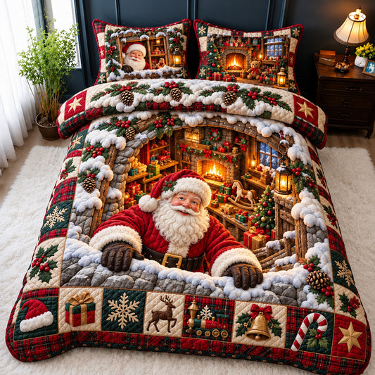 Santa Fireplace 3-Piece Quilted Bedding Set GFTOMA15514