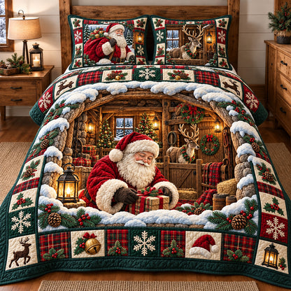 Rustic Santa 3-Piece Quilted Bedding Set GFTOMA15515