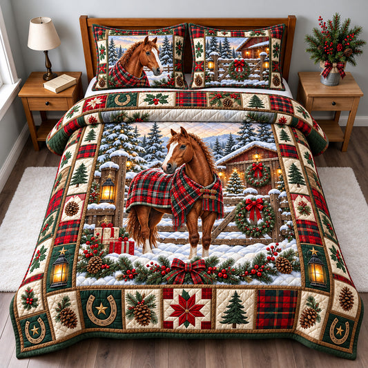 Christmas Horse 3-Piece Quilted Bedding Set GFTOMA15516