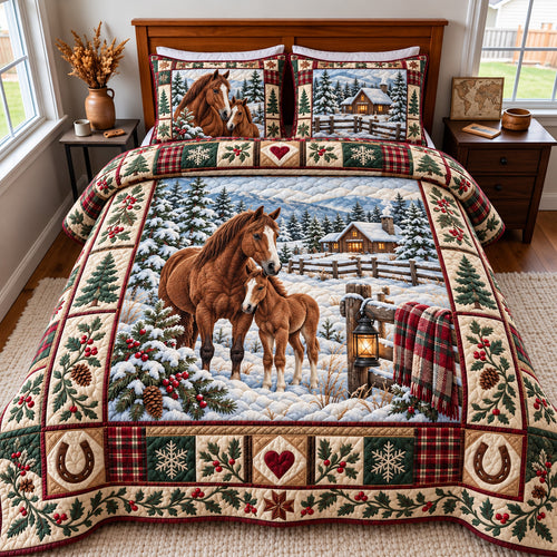 Snowy Horse 3-Piece Quilted Bedding Set GFTOMA15519