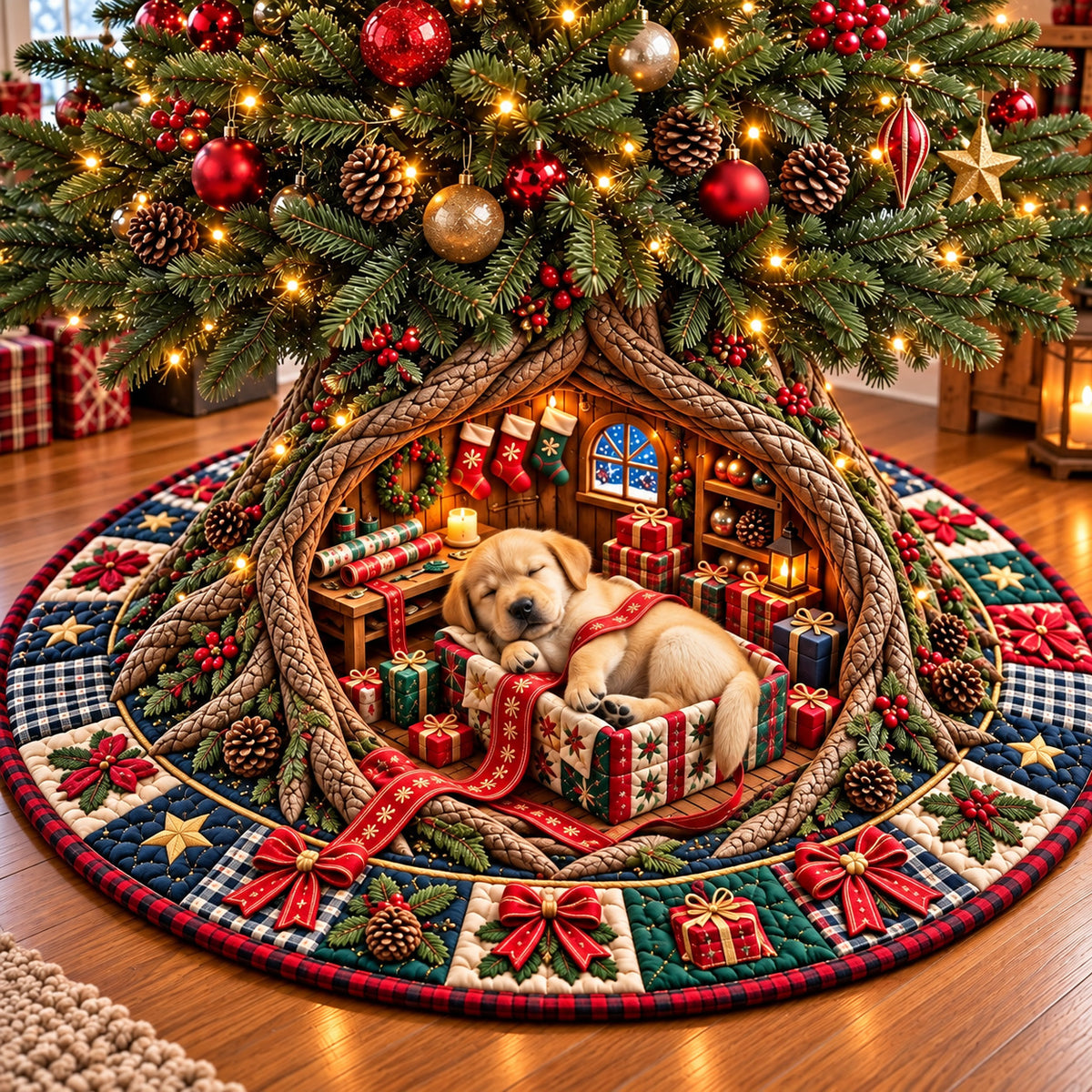 Holiday Puppy Quilted Tree Skirt GFTOMA15535