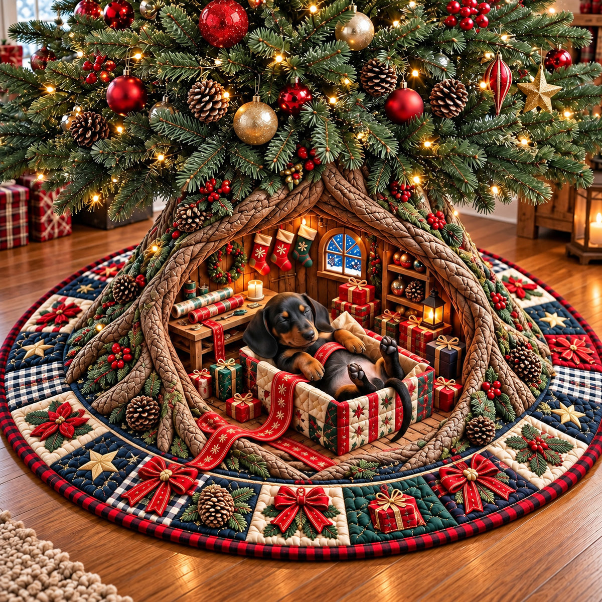 Holiday Puppy Quilted Tree Skirt GFTOMA15535
