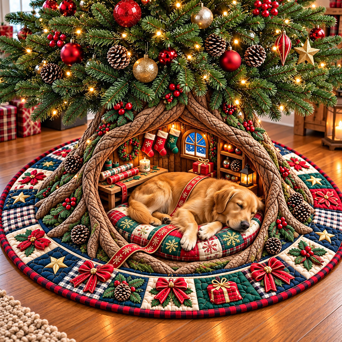 Holiday Puppy Quilted Tree Skirt GFTOMA15535