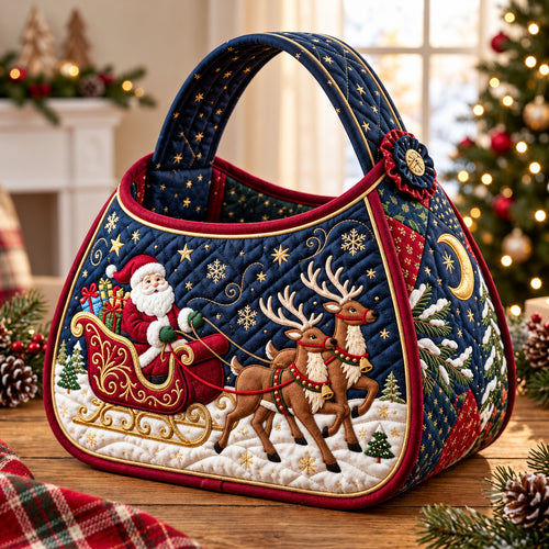 Santa Sleigh Christmas Quilted Basket GFTOMA15549