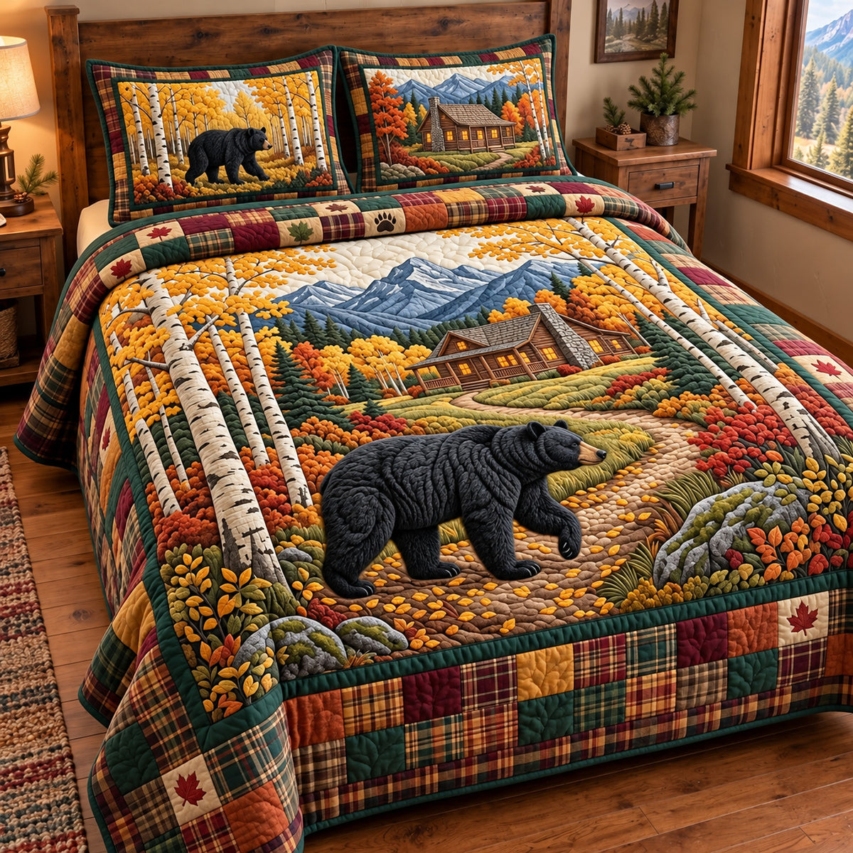 Black Bear 3-Piece Quilted Bedding Set GFTOMA15550