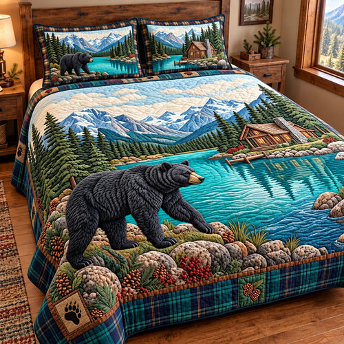 Mountain Lake Bear 3-Piece Quilted Bedding Set GFTOMA15553
