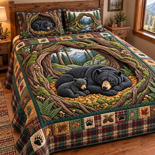 Woodland Bear Nest 3-Piece Quilted Bedding Set GFTOMA15554