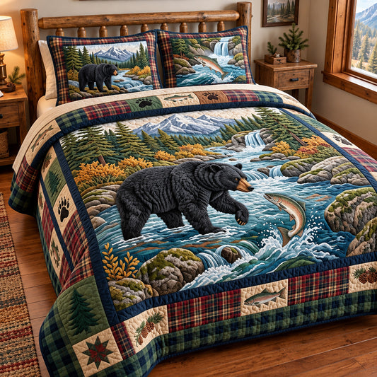 River Black Bear 3-Piece Quilted Bedding Set GFTOMA15555