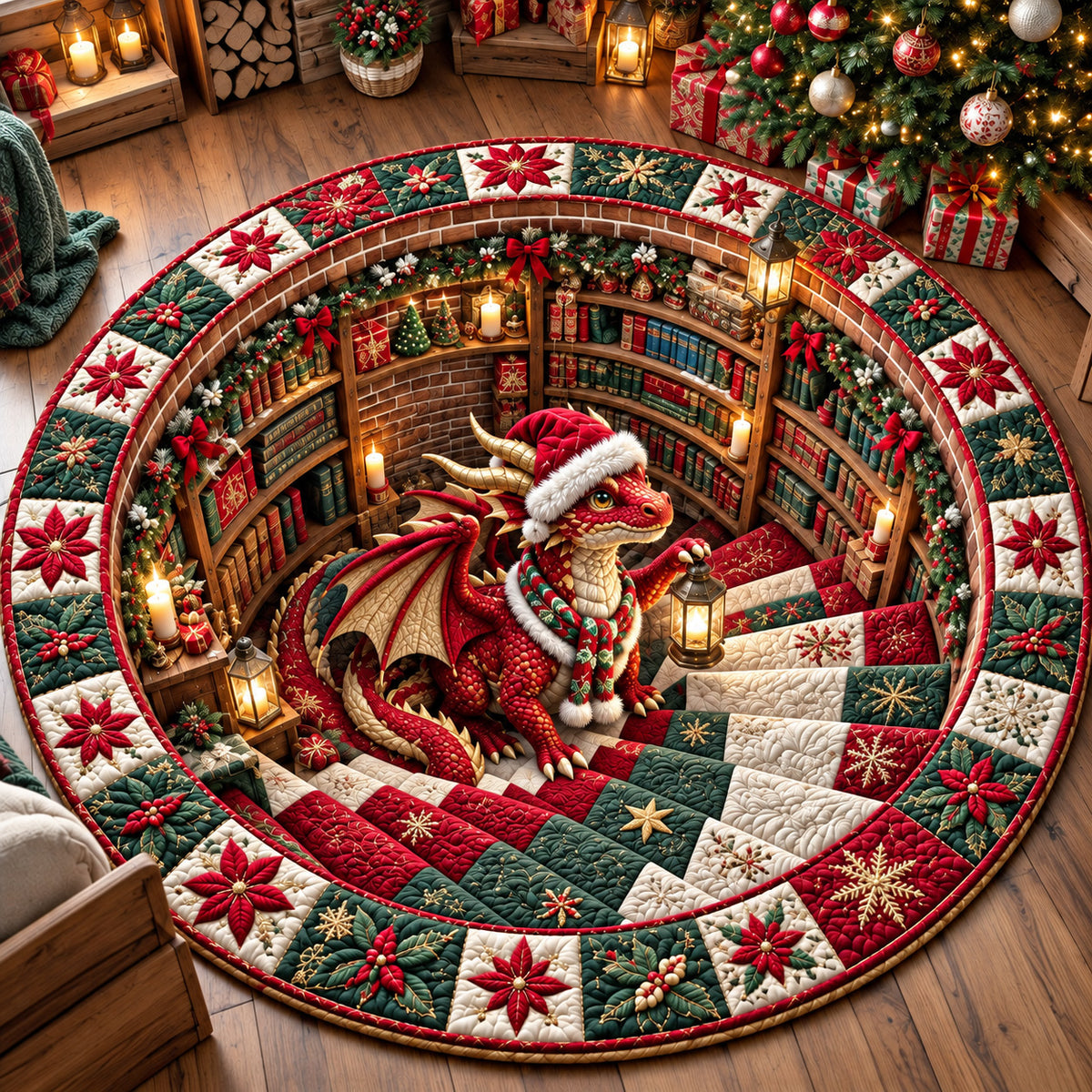 Christmas Dragon Quilted Round Mat GFTOMA15574