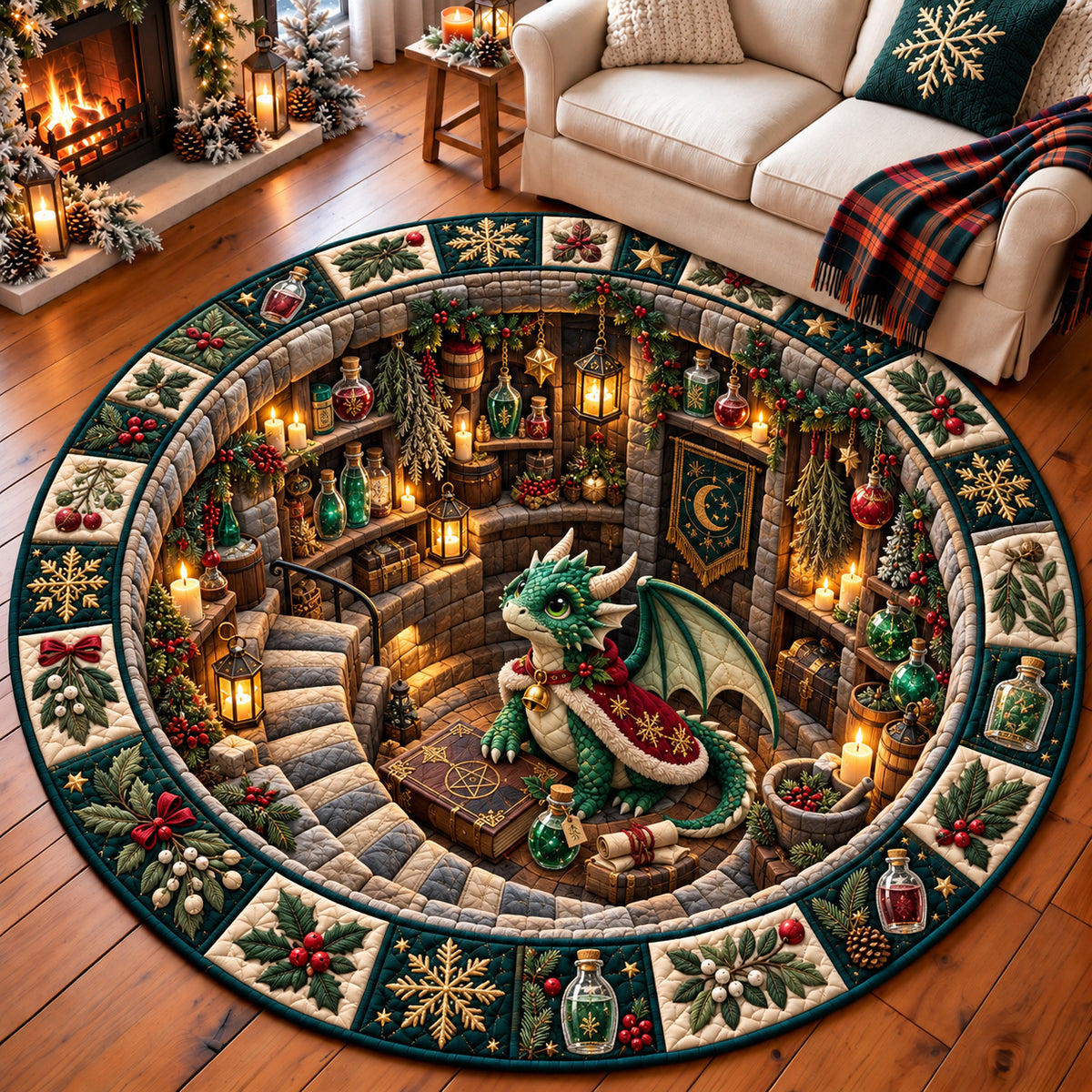 Library Dragon Quilted Round Mat GFTOMA15575