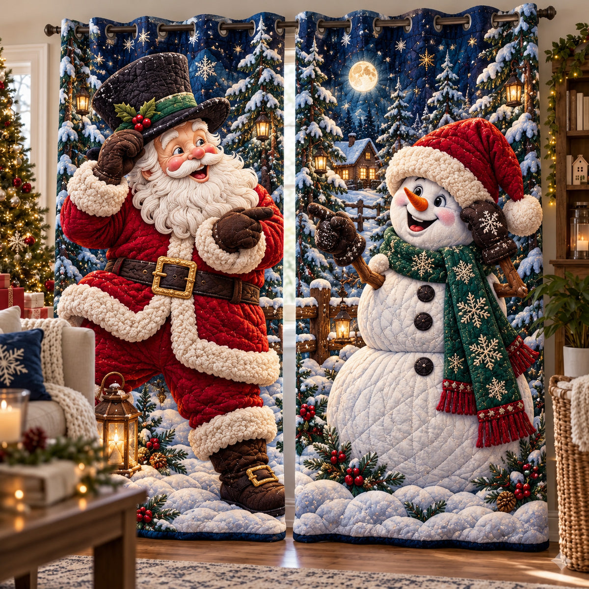 Santa Snowman Quilted Curtains GFTOMA15588