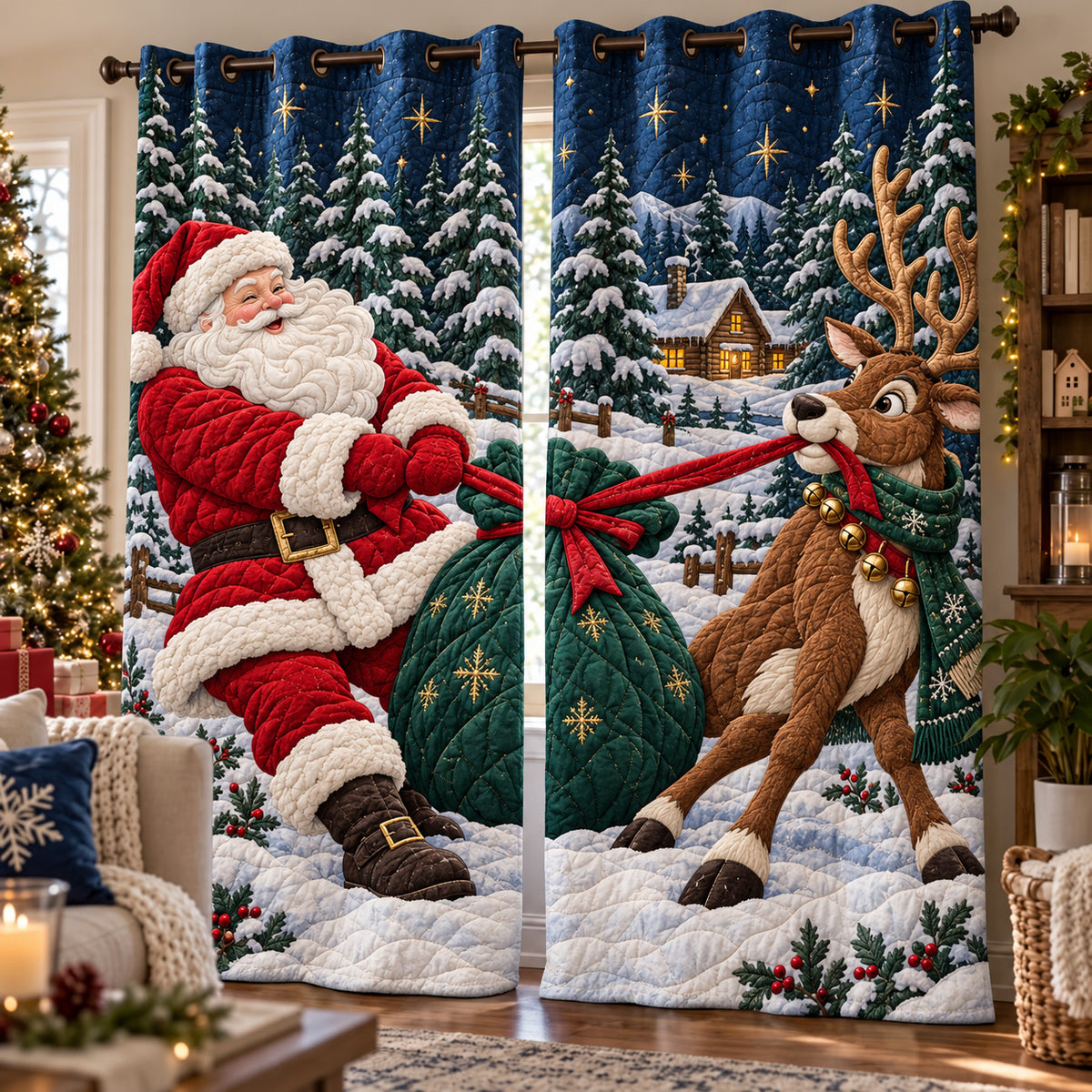 Santa Deer Quilted Curtains GFTOMA15590
