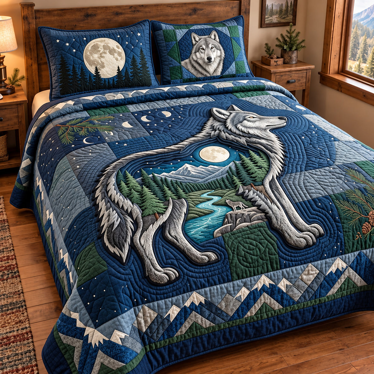 Moon Wolf 3-Piece Quilted Bedding Set GFTOMA15592