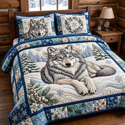 Snow Wolf 3-Piece Quilted Bedding Set GFTOMA15593