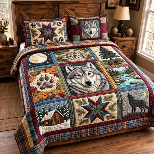 Wolf Patchwork 3-Piece Quilted Bedding Set GFTOMA15594
