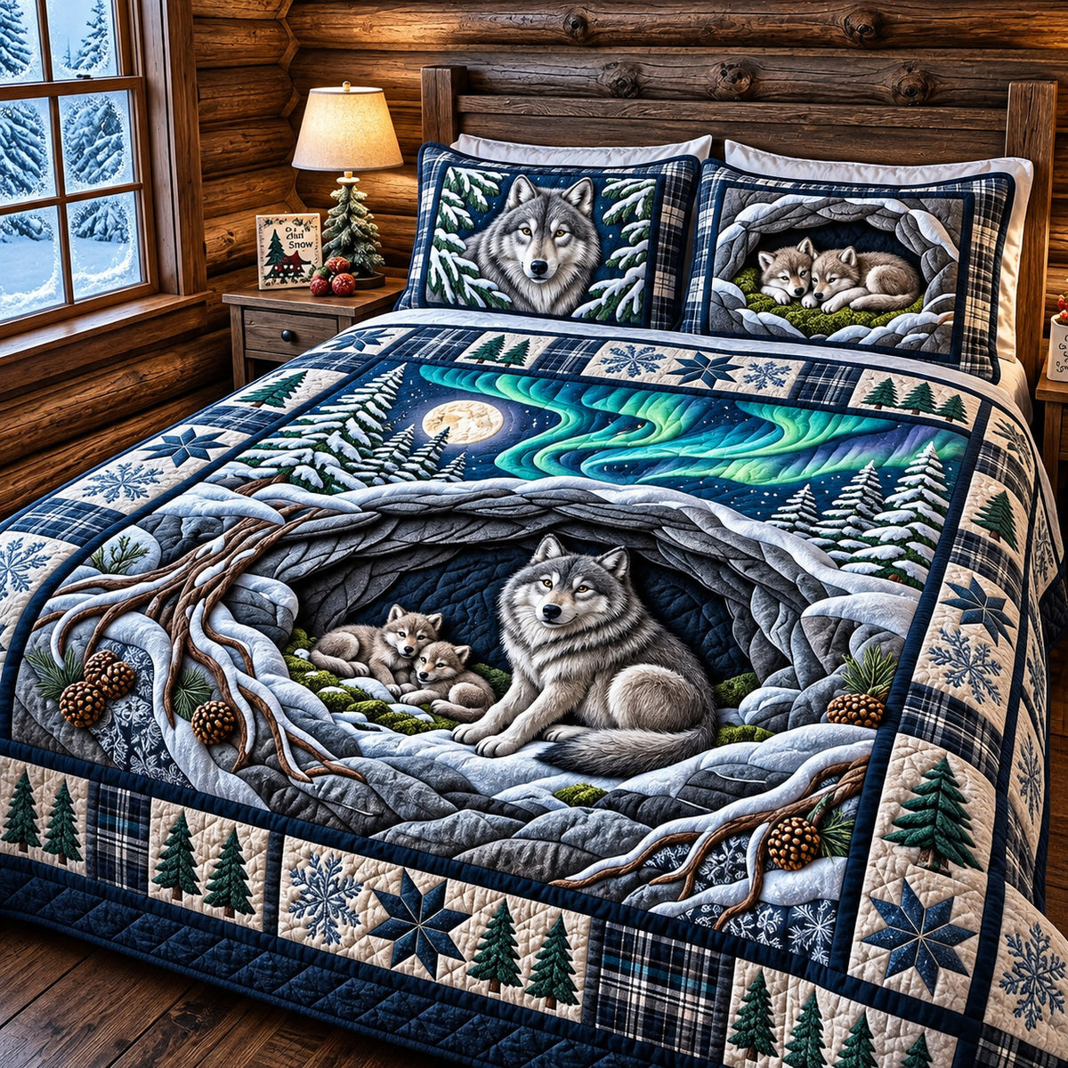 Forest Wolf 3-Piece Quilted Bedding Set GFTOMA15596