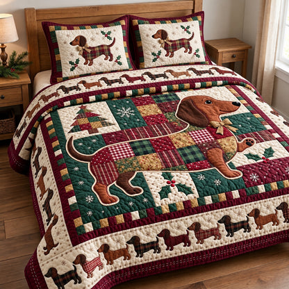 Patchwork Dachshund 3-Piece Quilted Bedding Set GFTOMA15614