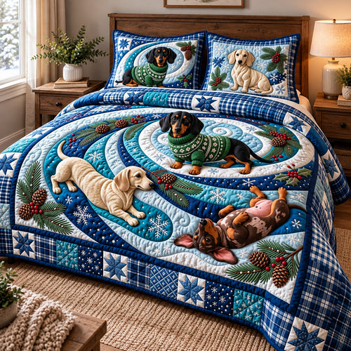 Winter Dog Family 3-Piece Quilted Bedding Set GFTOMA15615