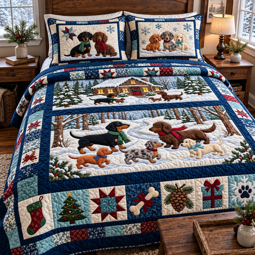 Christmas Dog Park 3-Piece Quilted Bedding Set GFTOMA15617
