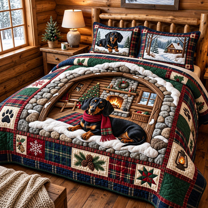 Winter Dachshund 3-Piece Quilted Bedding Set GFTOMA15619