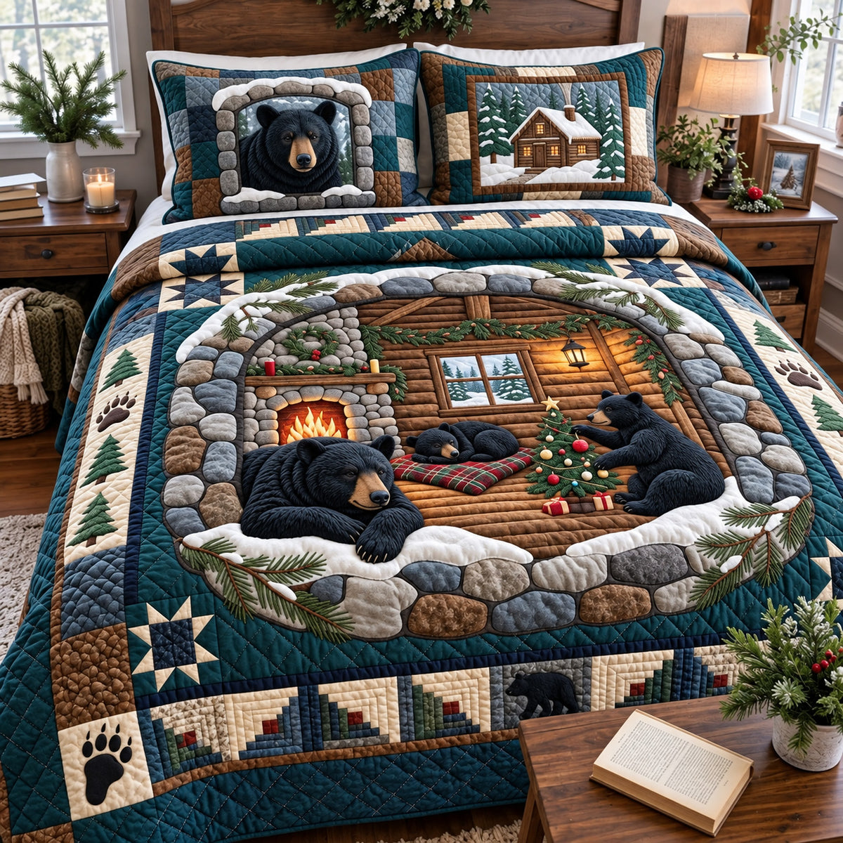 Cabin Bear 3-Piece Quilted Bedding Set GFTOMA15620