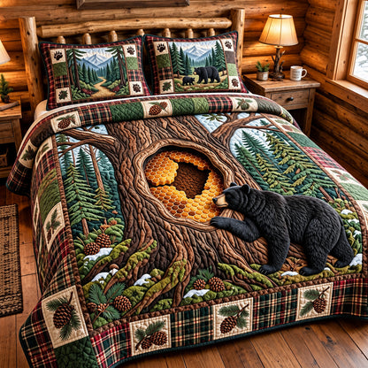 Forest Den Bear 3-Piece Quilted Bedding Set GFTOMA15623
