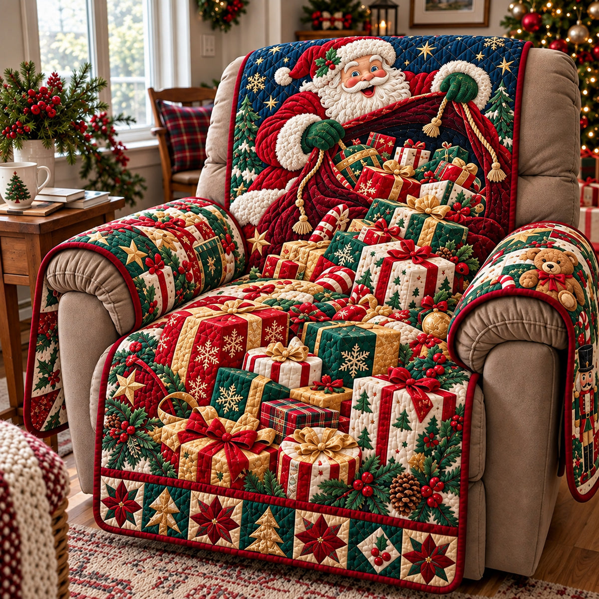 Santa Gift Pile Quilted Sofa Cover GFTOMA15629