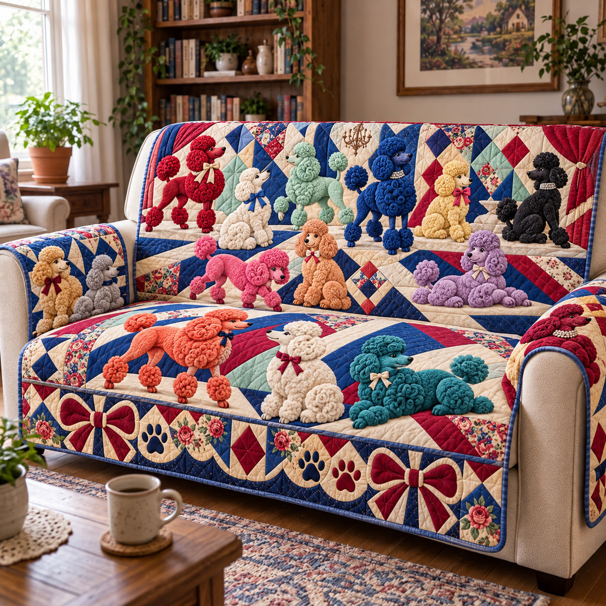 Poodle Patchwork Quilted Sofa Cover GFTOMA15632