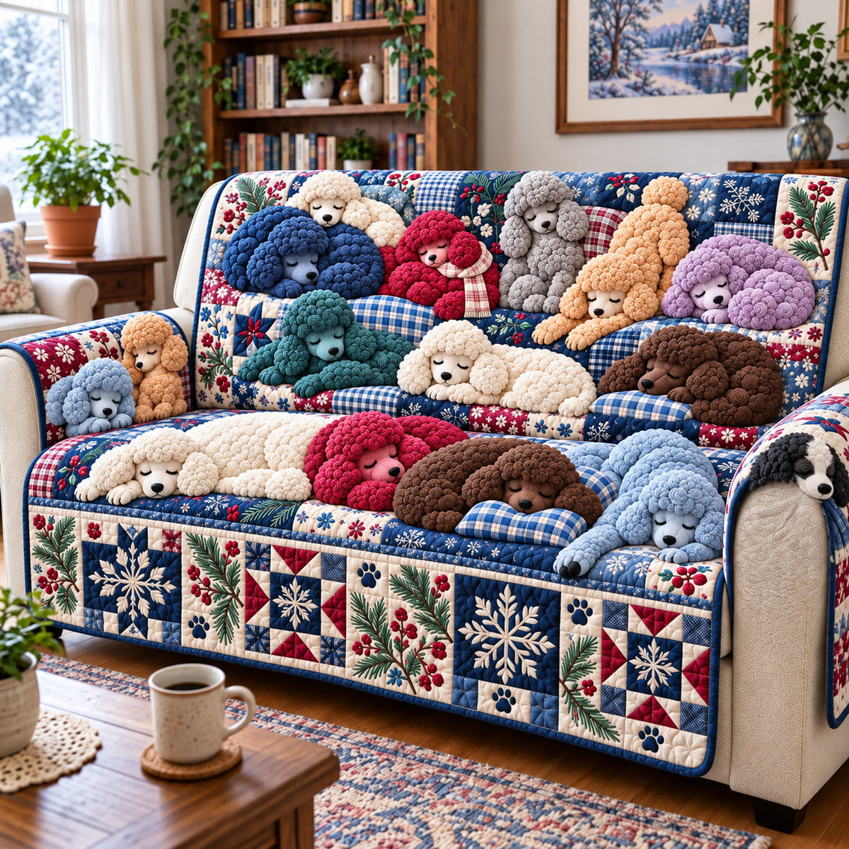 Poodle Patchwork Quilted Sofa Cover GFTOMA15634