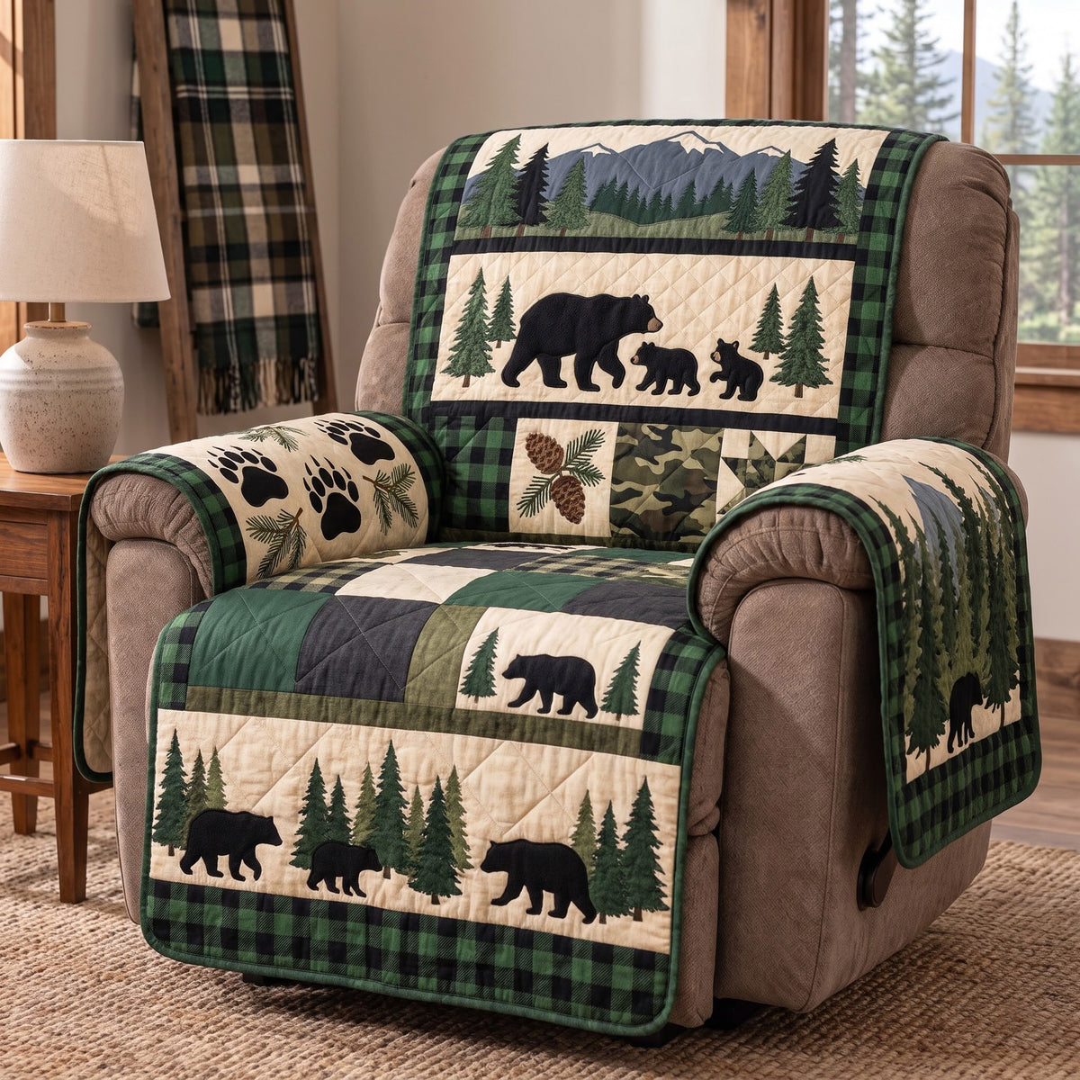 Woodland Bear Quilted Sofa Cover GFTOMA15645
