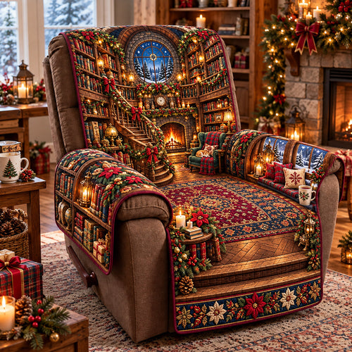 Christmas Library Quilted Sofa Cover GFTOMA15653