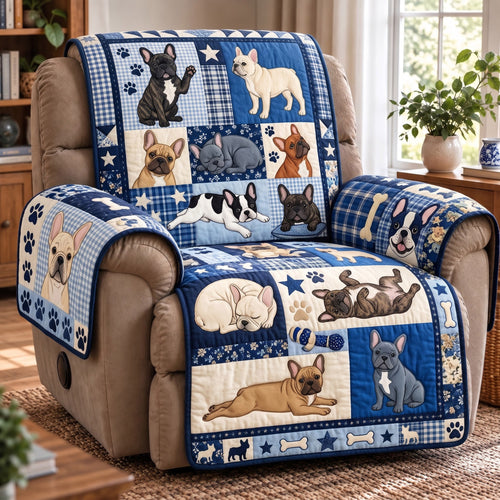 Blue Frenchie Quilted Sofa Cover GFTOMA15659