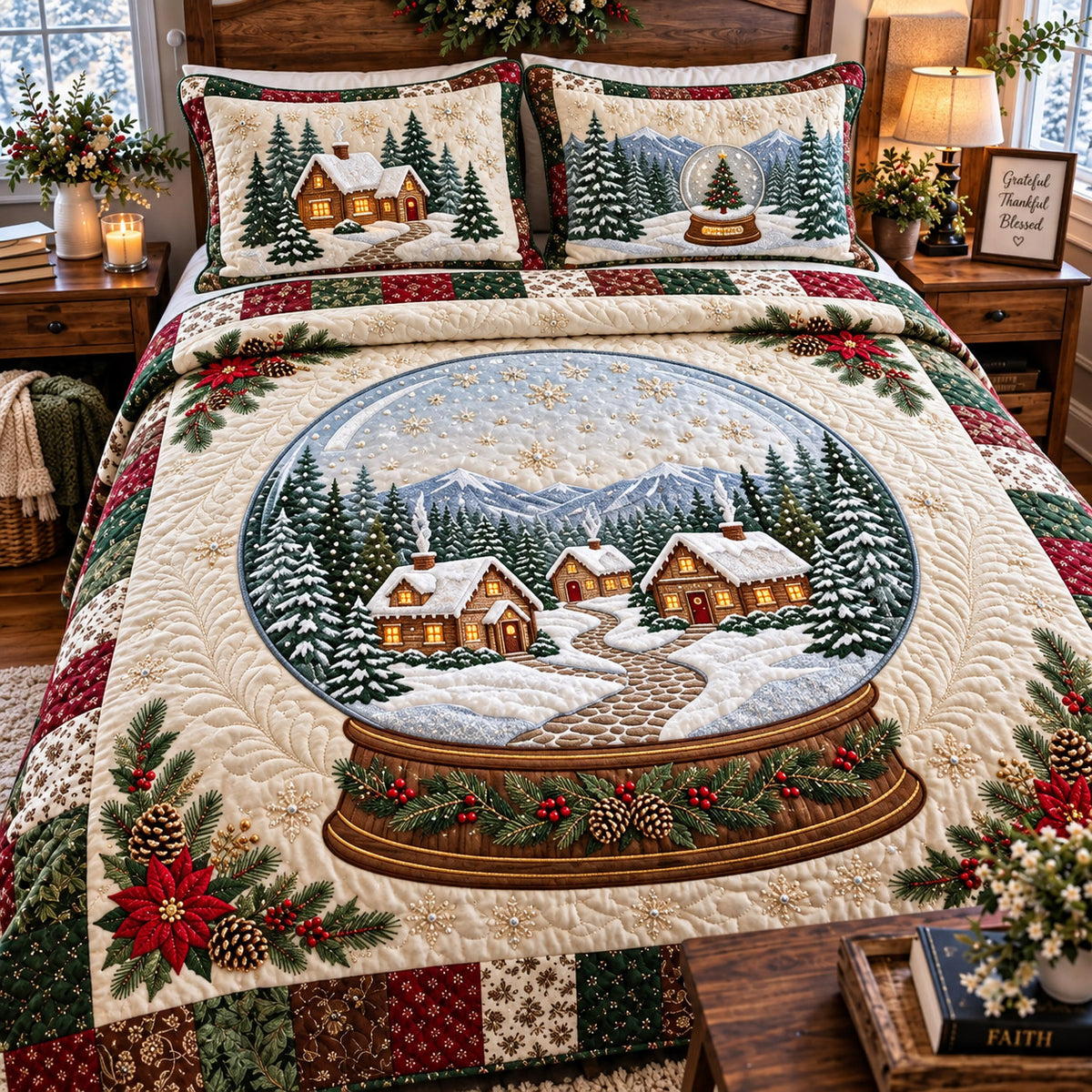 Snow Globe Village 3-Piece Quilted Bedding Set GFTOMA15663
