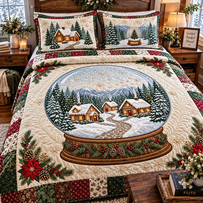 Snow Globe Village 3-Piece Quilted Bedding Set GFTOMA15663