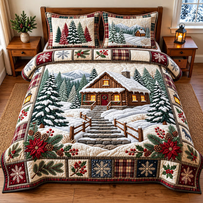 Snowy Cabin 3-Piece Quilted Bedding Set GFTOMA15664