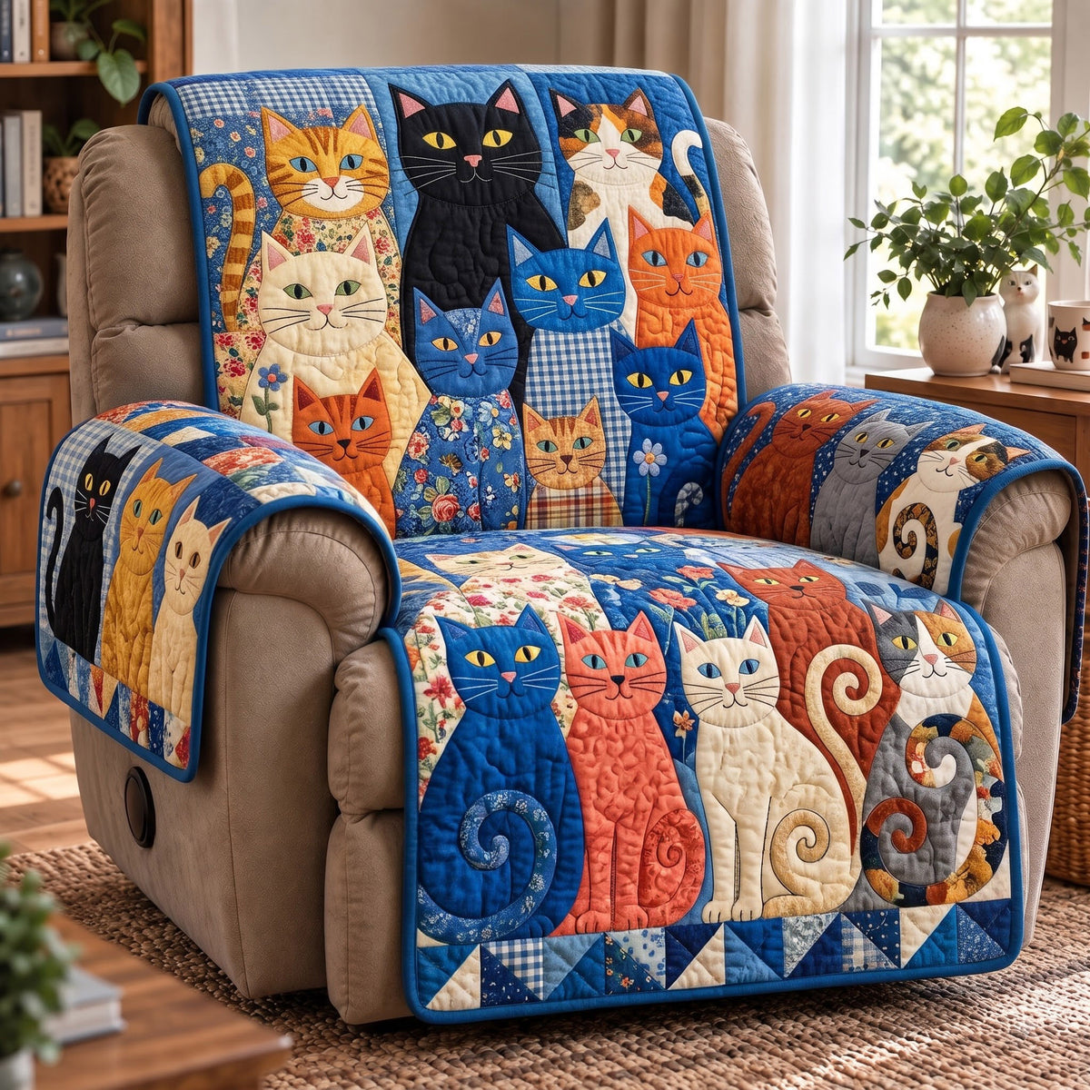 Folk Art Cat Quilted Sofa Cover GFTOMA15686