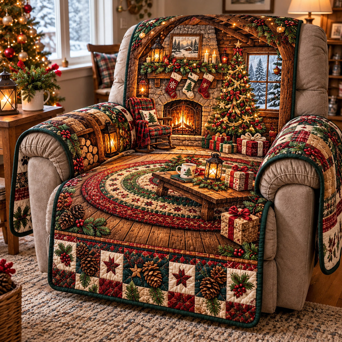 Christmas Library Quilted Sofa Cover GFTOMA15695