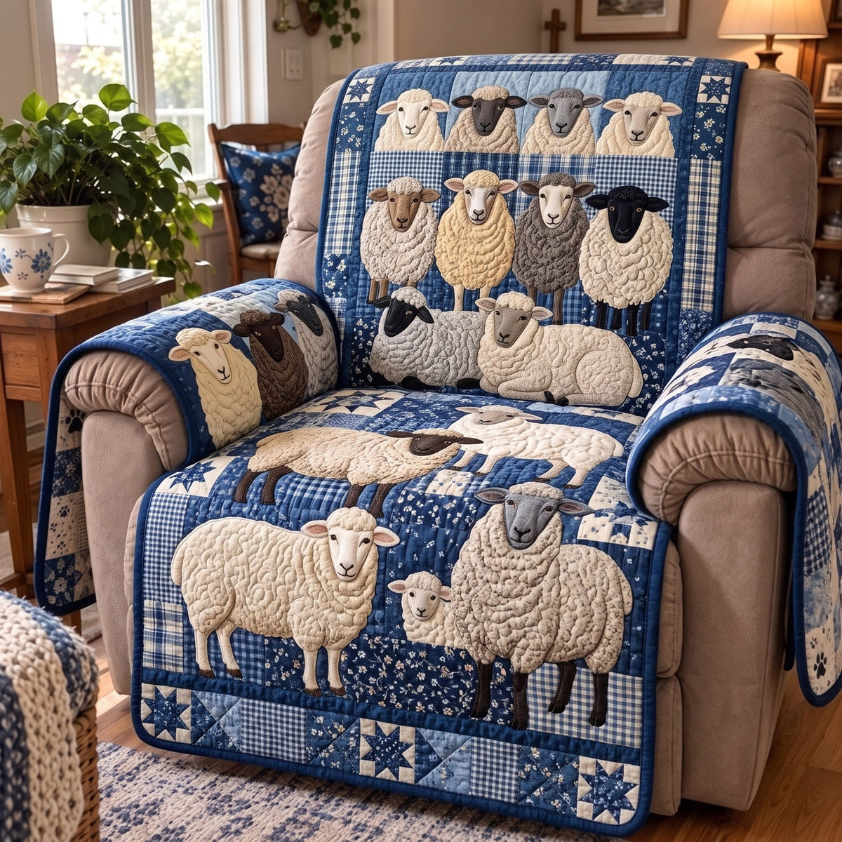 Blue Sheep Quilted Sofa Cover GFTOMA15698