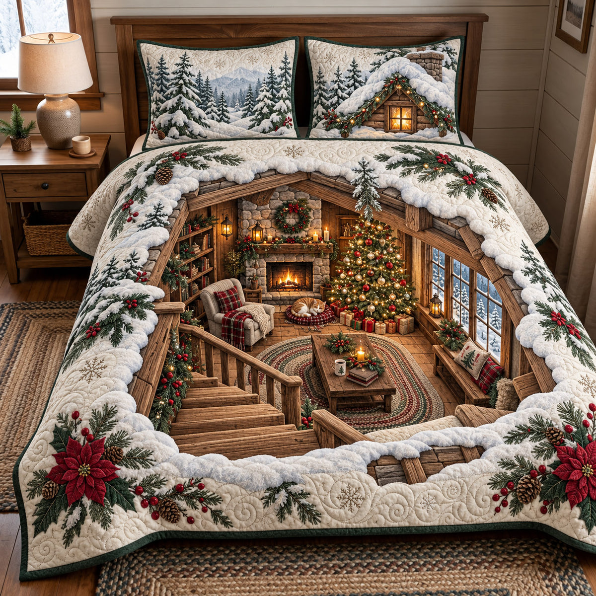 Snowy Cabin 3-Piece Quilted Bedding Set GFTOMA15704