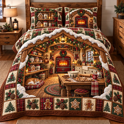Gingerbread Cabin 3-Piece Quilted Bedding Set GFTOMA15706